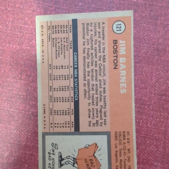 1970 Topps #121 Jim Barnes Celtics ROOKIE Cameron Univer. - Picture 5 of 7